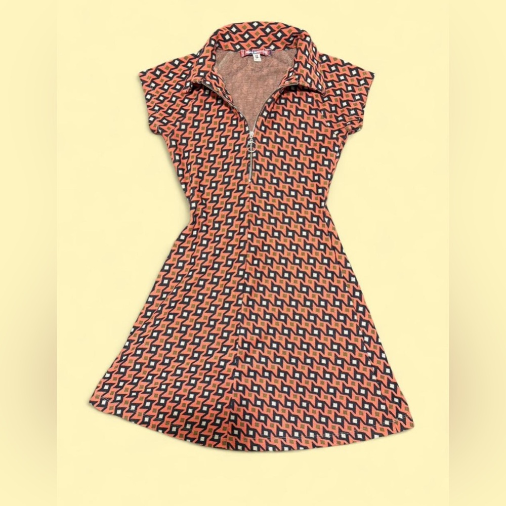 Vintage Urban Outfitters Y2K Geometric Knit Mini Dress Ring Zip Indie Sleaze M